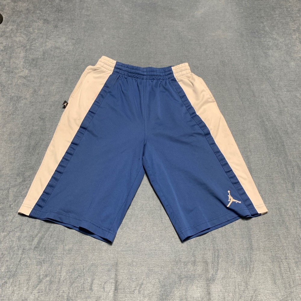 Jordan Dri Fit Basketball Shorts Boys XL Blue White Athletic Elastic Waist Logo